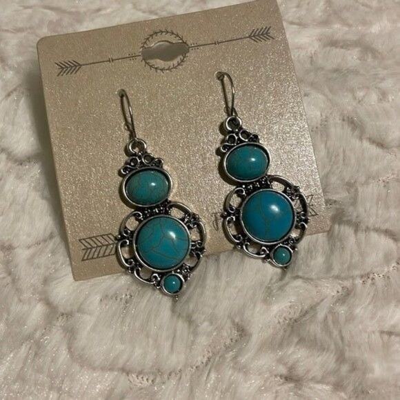 Wild & Fire Drop Earrings in Faux Turquoise Round Stone 5 FOR $25 💵 💲 - Picture 2 of 5
